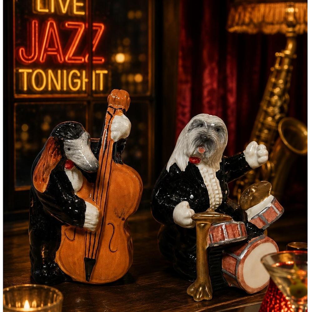 Vintage C.I. Dog Orchestra Salt & Pepper Shakers Philippines Bass Drummer